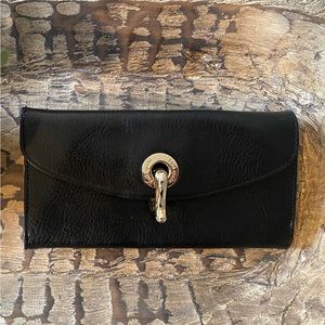 Kate Spade large black leather wallet with gold buckle closure